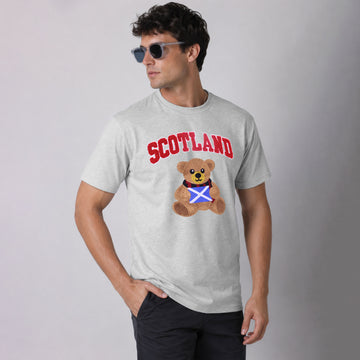 Scotland With Flag Teddy Bear Graphic Embroidered T Shirt