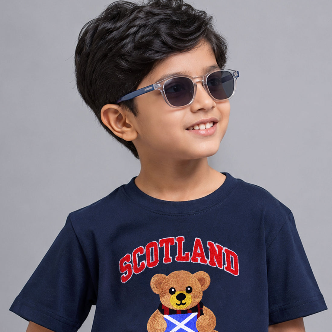 Kids Scotland With Flag Teddy Bear Graphic Embroidered T Shirt