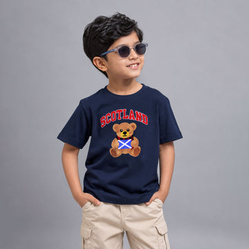 Kids Scotland With Flag Teddy Bear Graphic Embroidered T Shirt