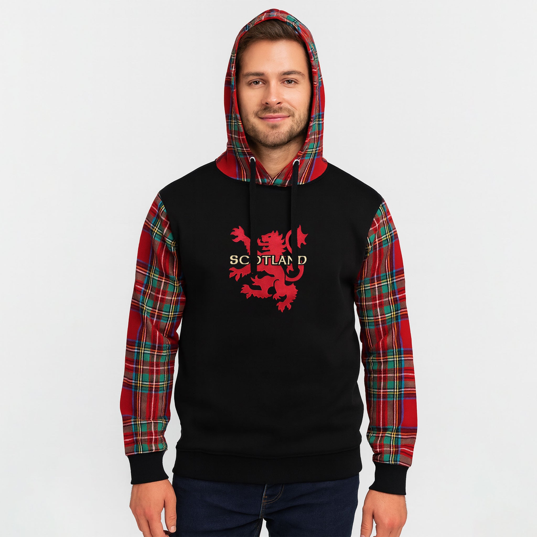 Scotland Tartan Sleeve Front Embroidered Hoodies