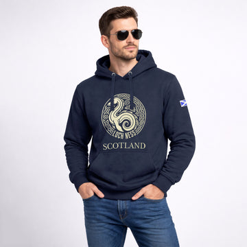 Men's Navy Loch Ness Scotland Round Embroidered Hoodie
