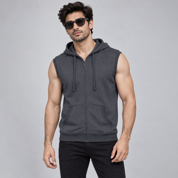 Multi Solid Color Fashionable Stylish Sleeveless Zipper Hoodies