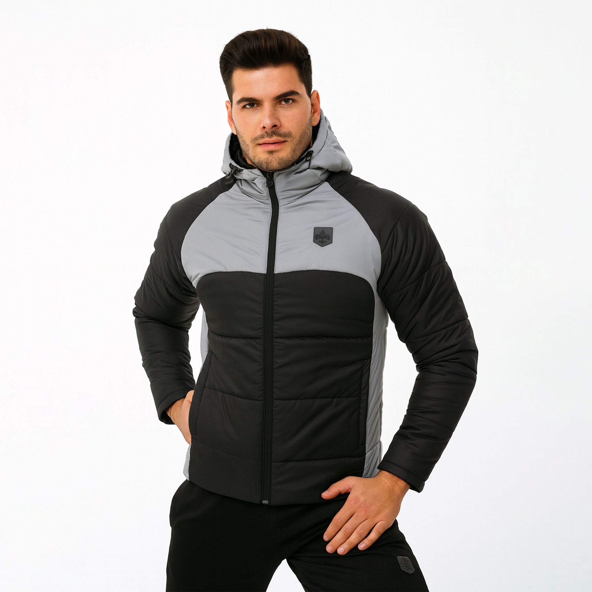 Men’s Two-Panel Gray & Black Puffer Jacket