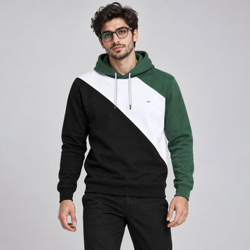Men’s Premium Color Block Fleece Hoodie – Black, White & Green