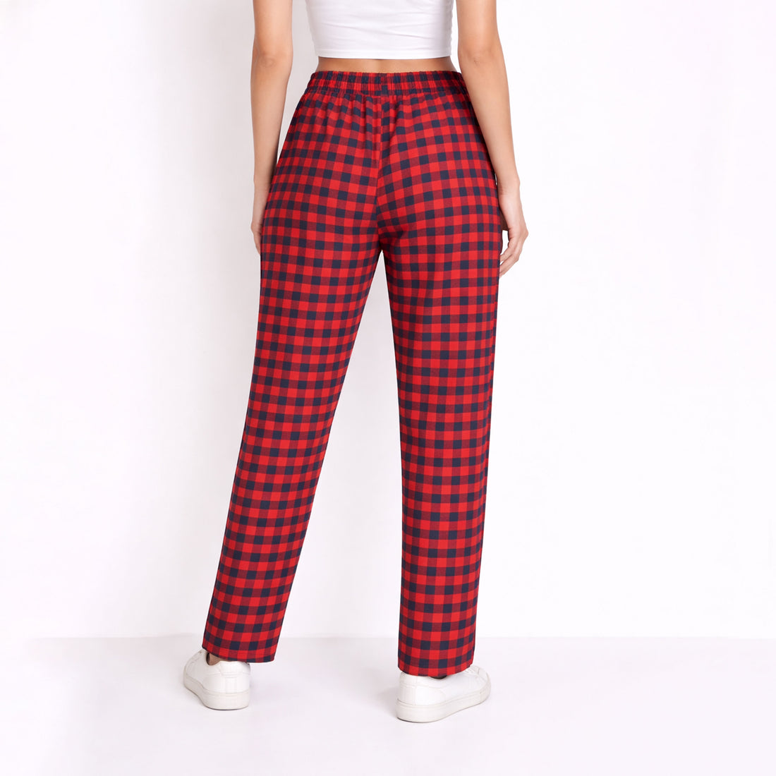 Ladies Red Navy Plaid Flannel Pants