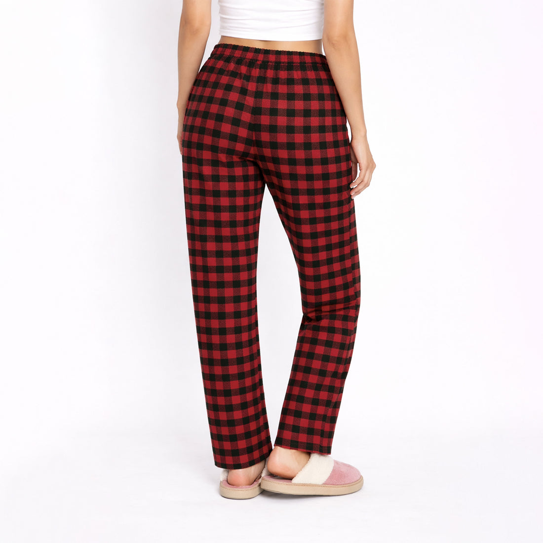 Ladies Black Red Plaid Flannel Pants With Out Pocket