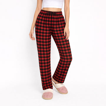 Ladies Black Red Plaid Flannel Pants With Out Pocket