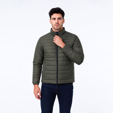 Men's Olive Green Zip-Up Puffer jacket
