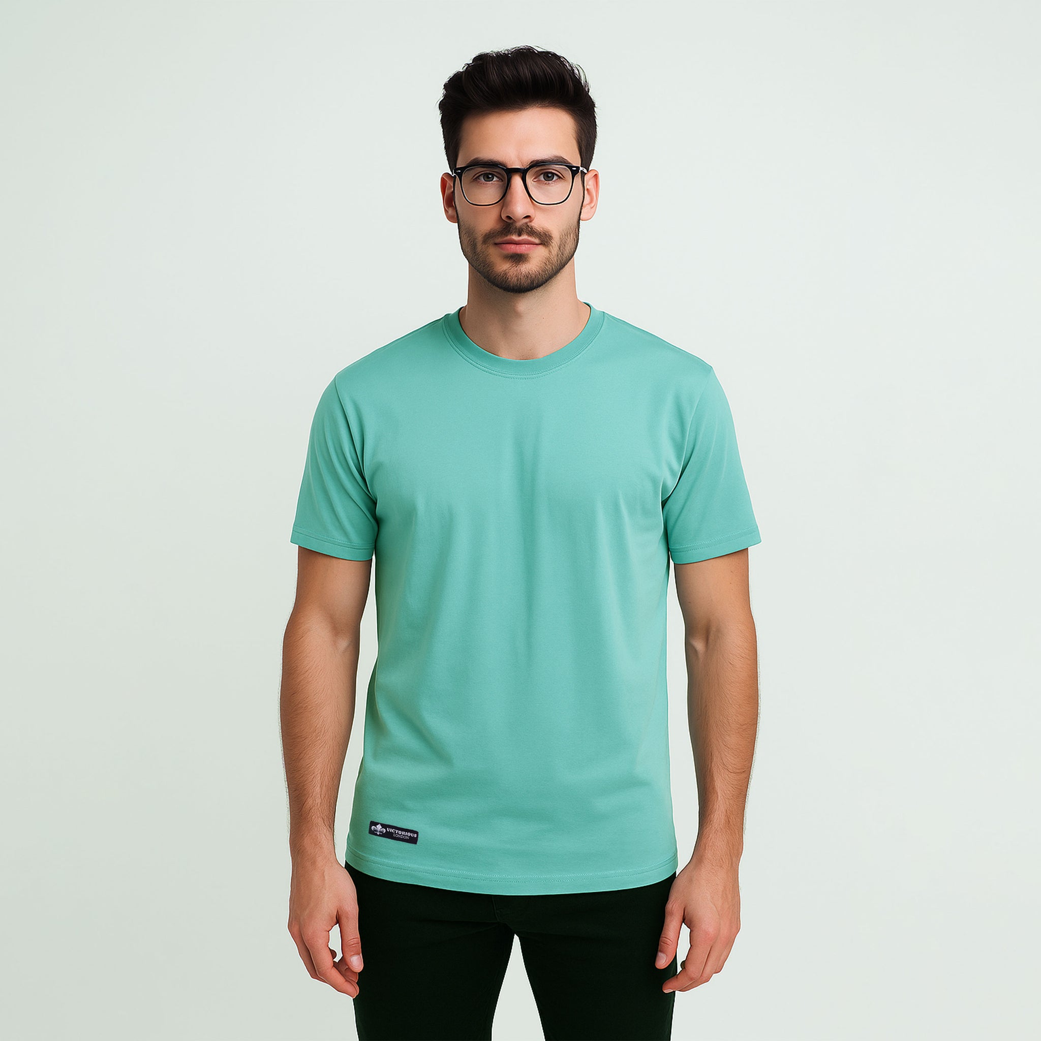 Men’s Solid Turquoise Crew Neck T-Shirt