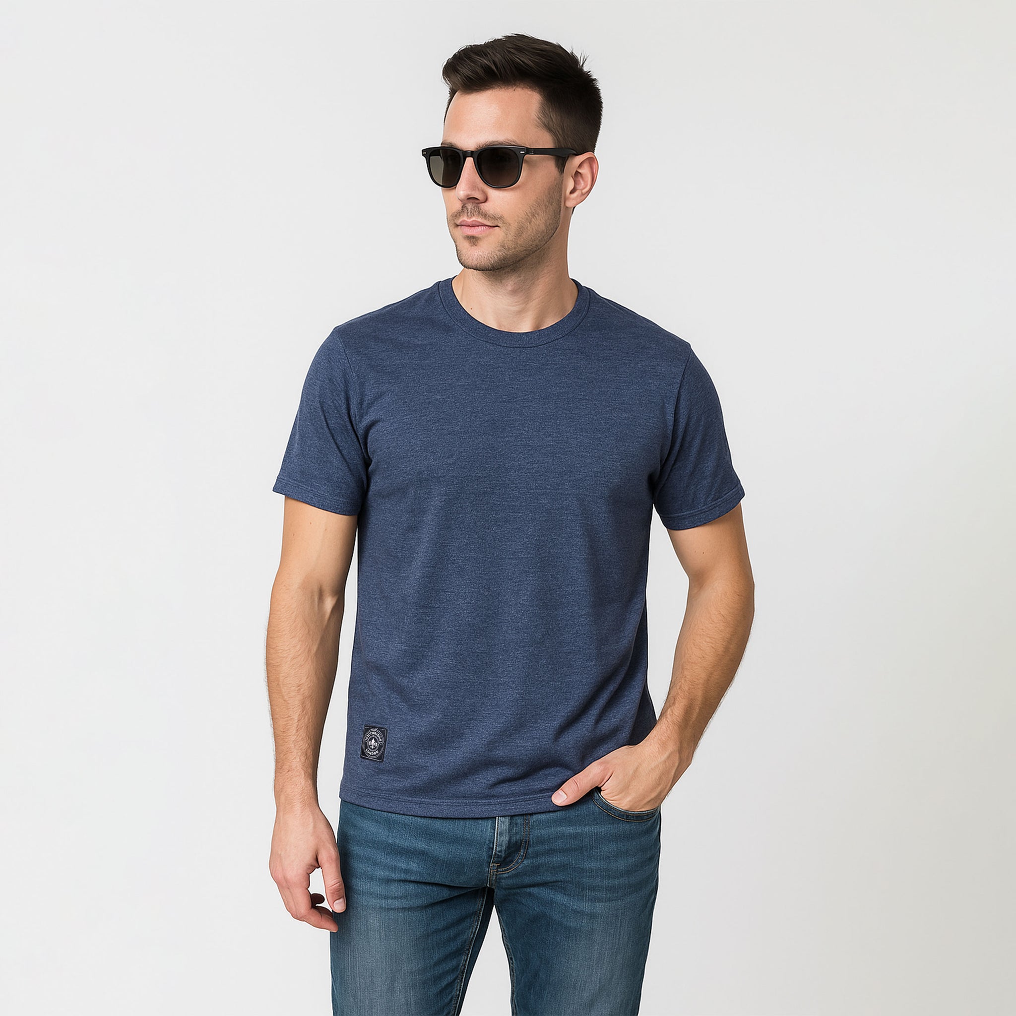 Men’s Solid Denim Crew Neck T-Shirt