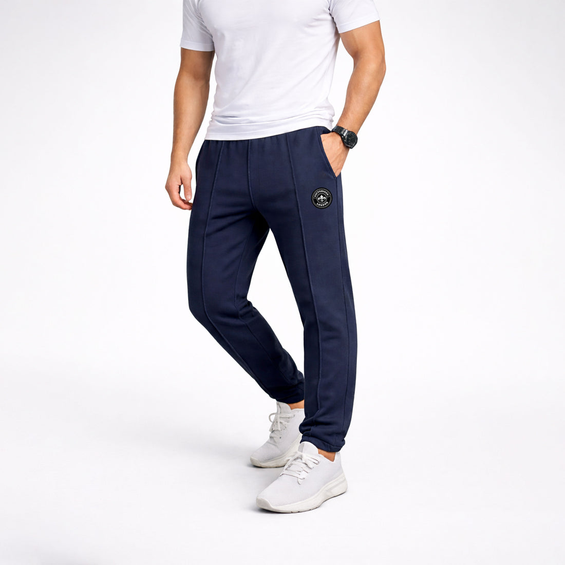 Joggers with Front Piping and Round Badge