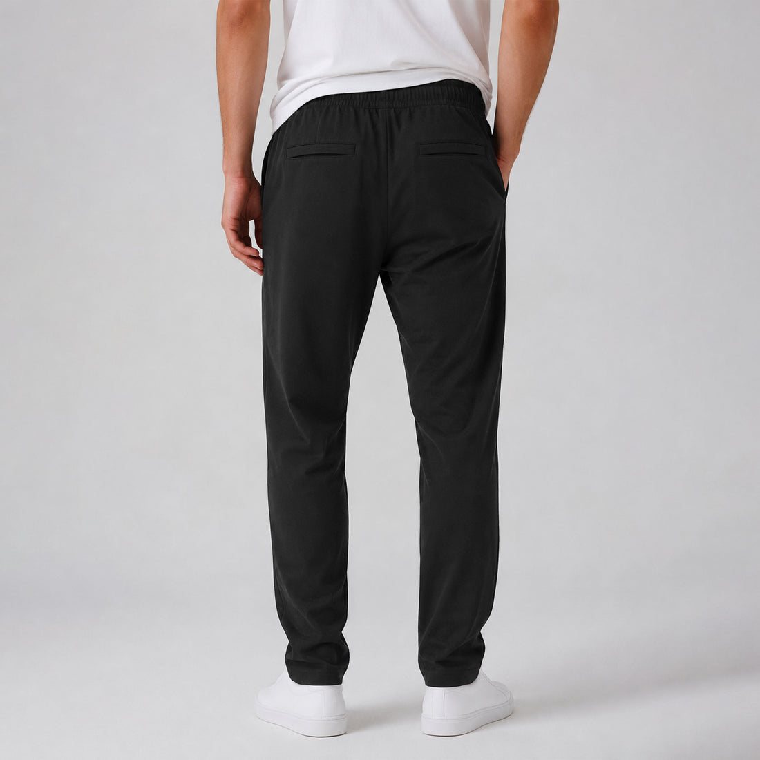 Men's Black Cotton Drawstring Jogger Sweatpants With Back Pockets Zipper