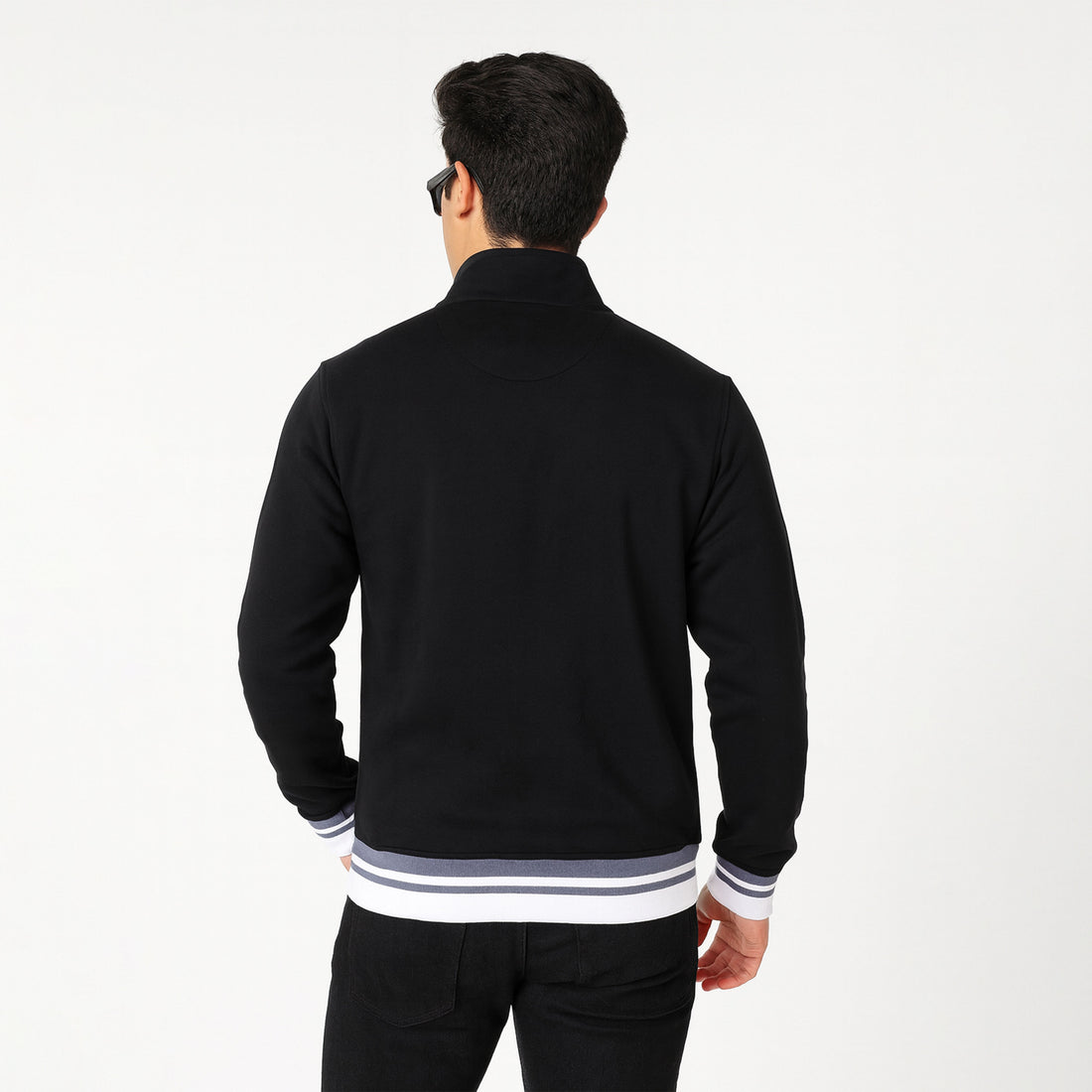 Men's Half Zip Collar Sweatshirt with Striped Border and Cuffs