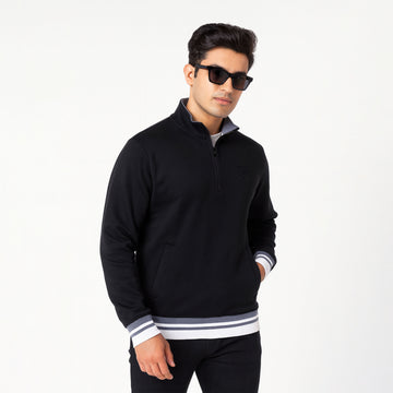 Men's Half Zip Collar Sweatshirt with Striped Border and Cuffs