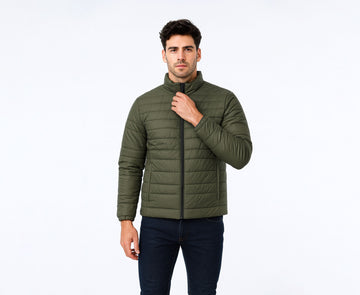 Men's Olive Green Zip-Up Puffer jacket