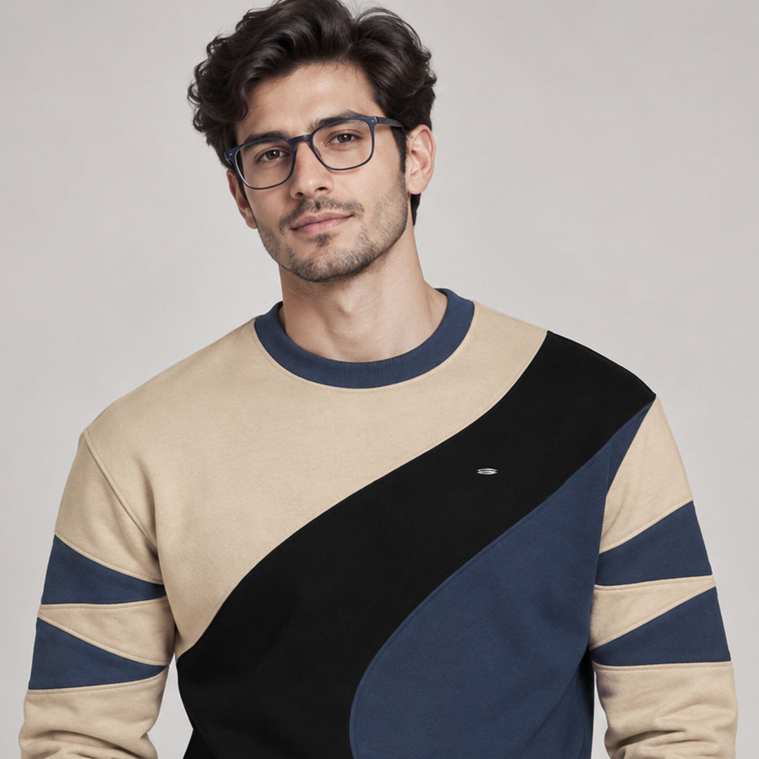 Men's Geometric Curve Colorblock Sweatshirt