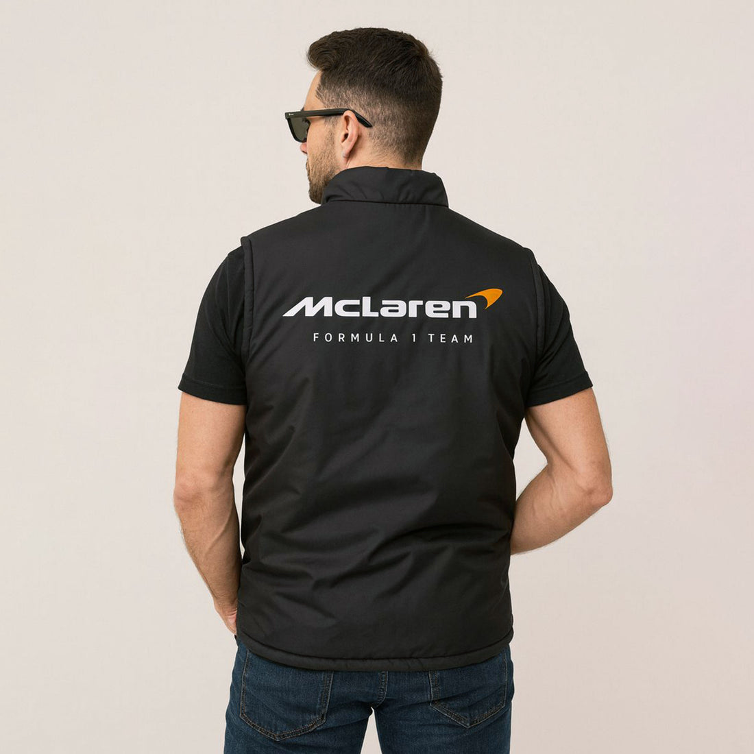 Men’s Sleeveless Zippered Puffer Jacket With Front & Back Print