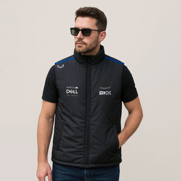 Men’s Sleeveless Zippered Puffer Jacket With Front & Back Print