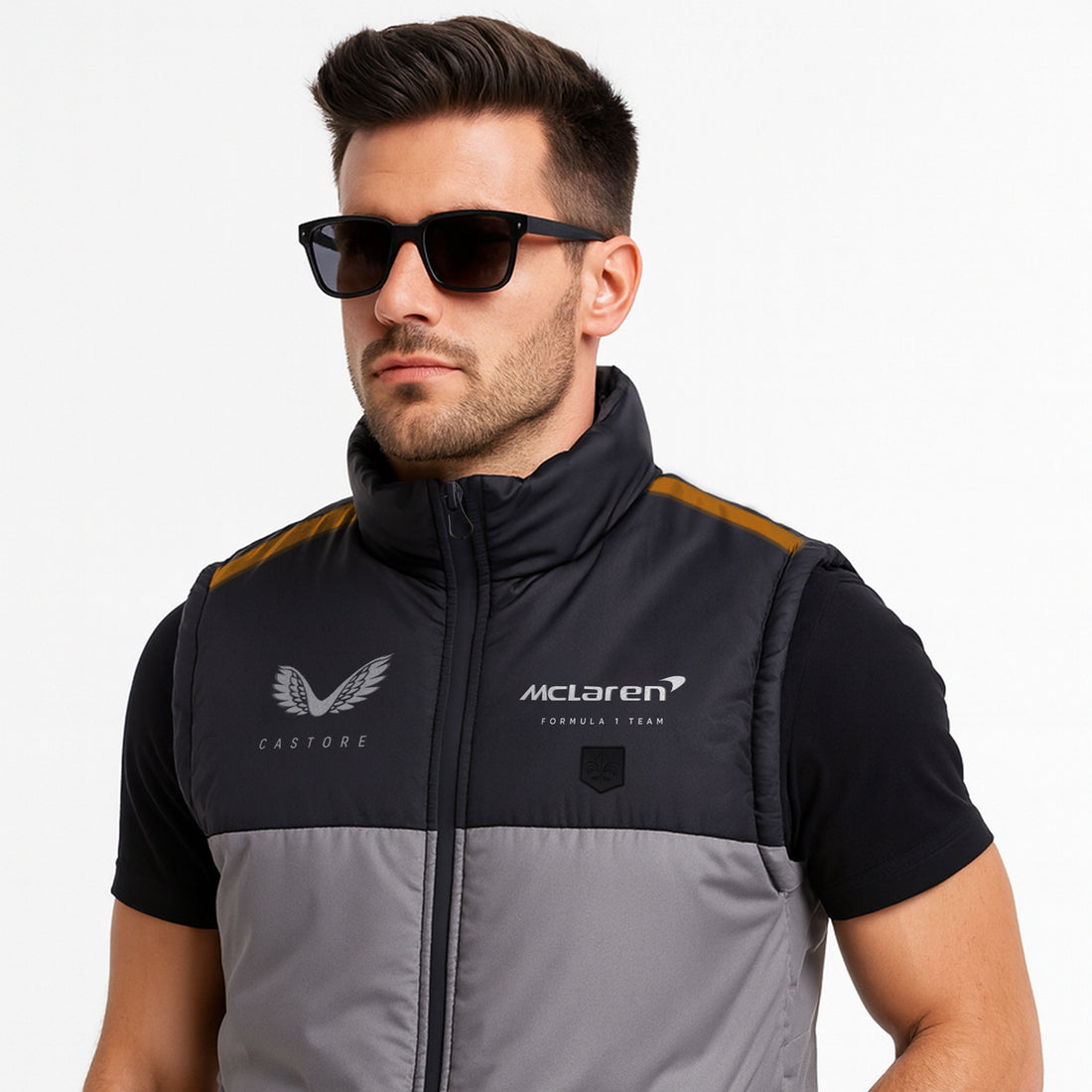 Men’s Sleeveless 2Panel Black & Grey Zippered Puffer Jacket