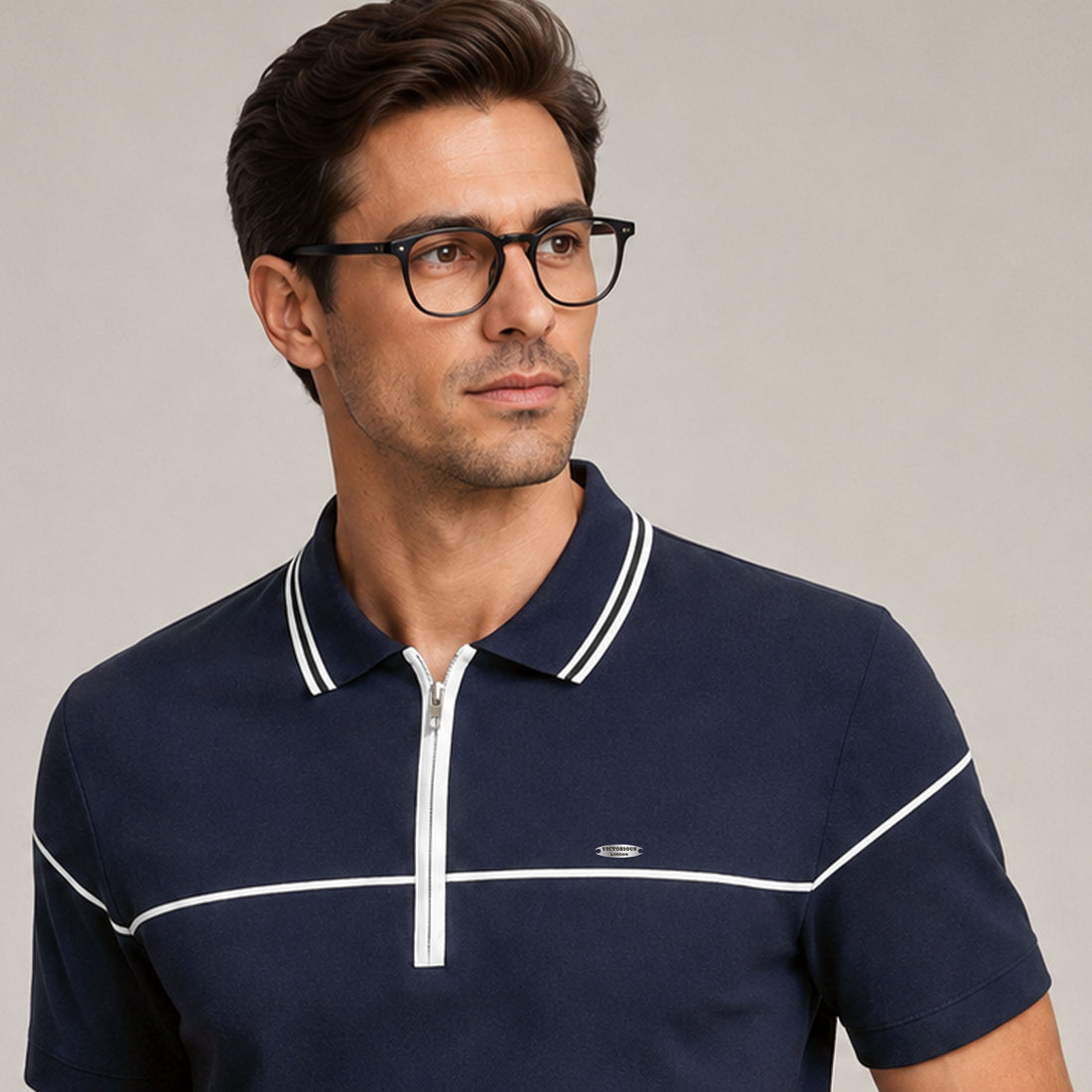 Premium Men's Polo Shirt with Contrast Piping and Metal badge
