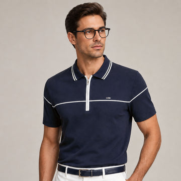 Premium Men's Polo Shirt with Contrast Piping and Metal badge