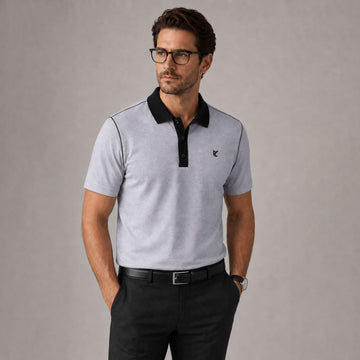 Men's Heather Grey Polo with Black Contrast Collar & Shoulder Piping