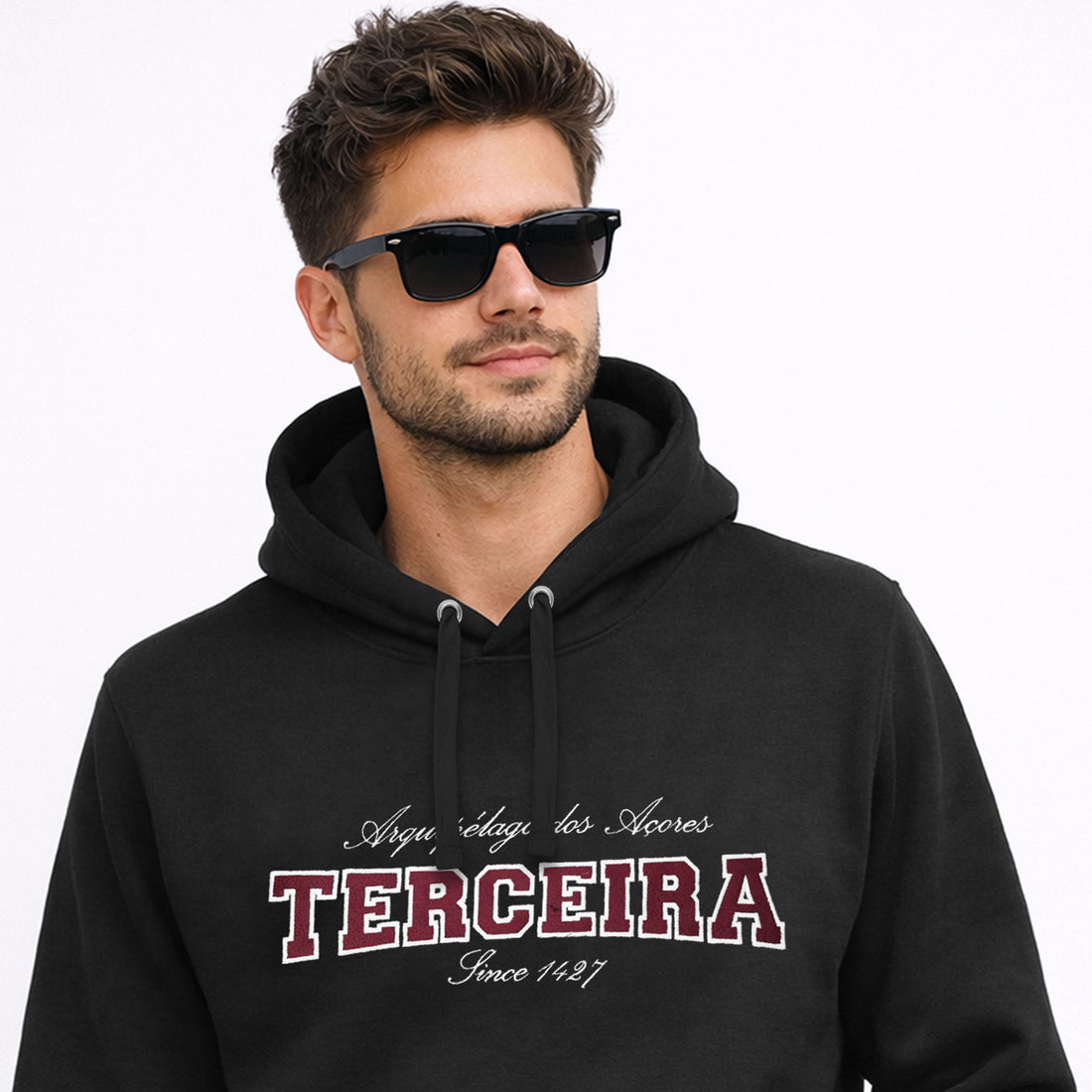 Men's Black Applique Embroidered Hoodie