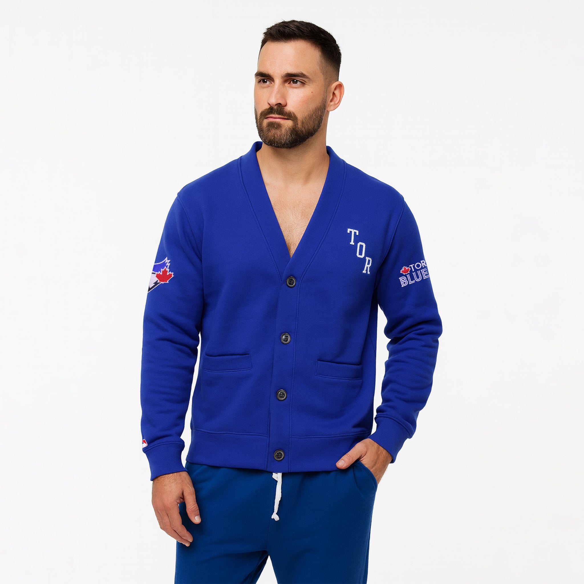 TOR Embroidered Cardigan Sweater Men Solid Color With Button