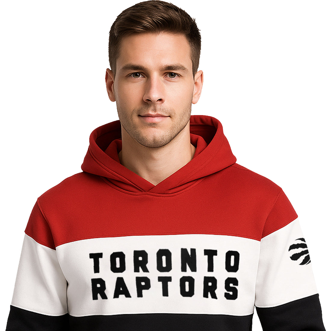 Men’s Color Block Basketball Graphic Pullover Hoodie – Red, White & Black