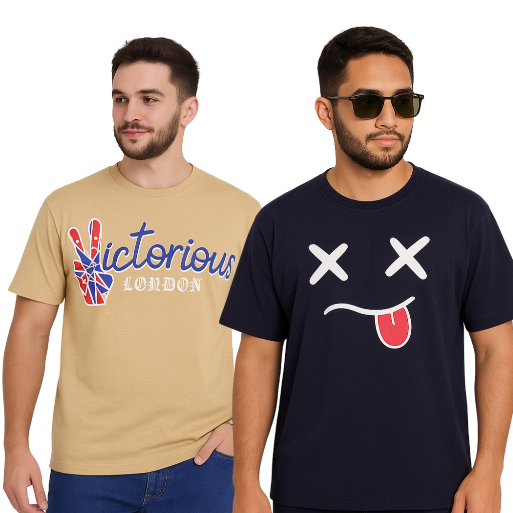 VICTORY & CROSS EYES PRINTED PACK OF 2 T SHIRT