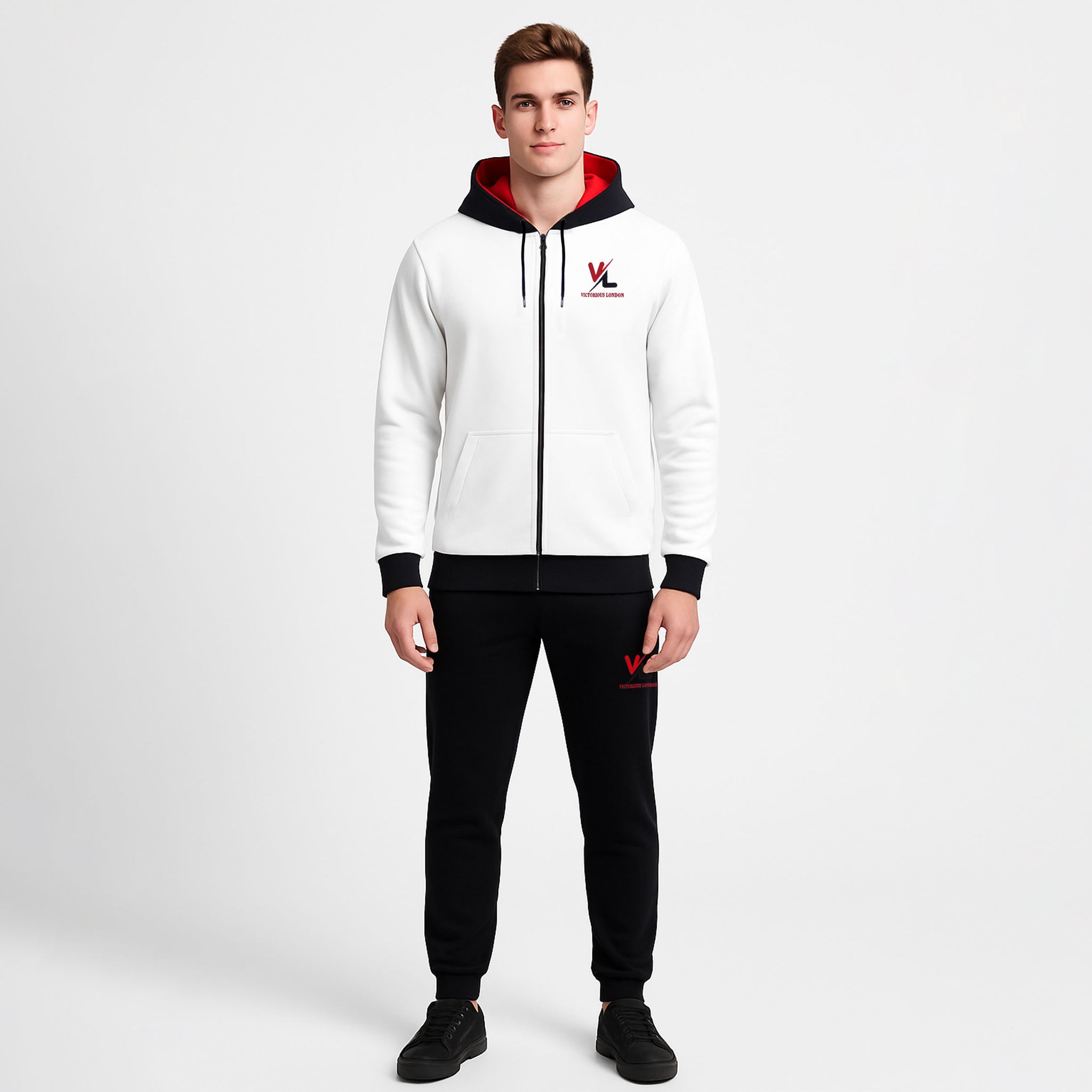 Zipper Hoodie Tracksuit with 2-Panel Front & Back Embroidered