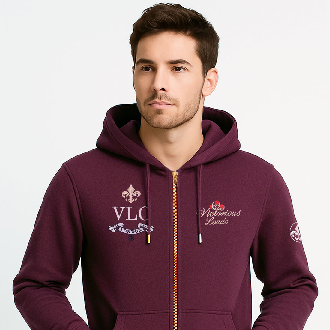 Men’s Maroon Zip-Up Embroidered Hoodie