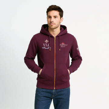 Men’s Maroon Zip-Up Embroidered Hoodie