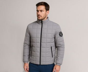 Men’s Grey Quilted  Zipper Puffer Jacket