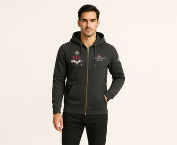 Men’s Charcoal Zip-Up Embroidered Hoodie