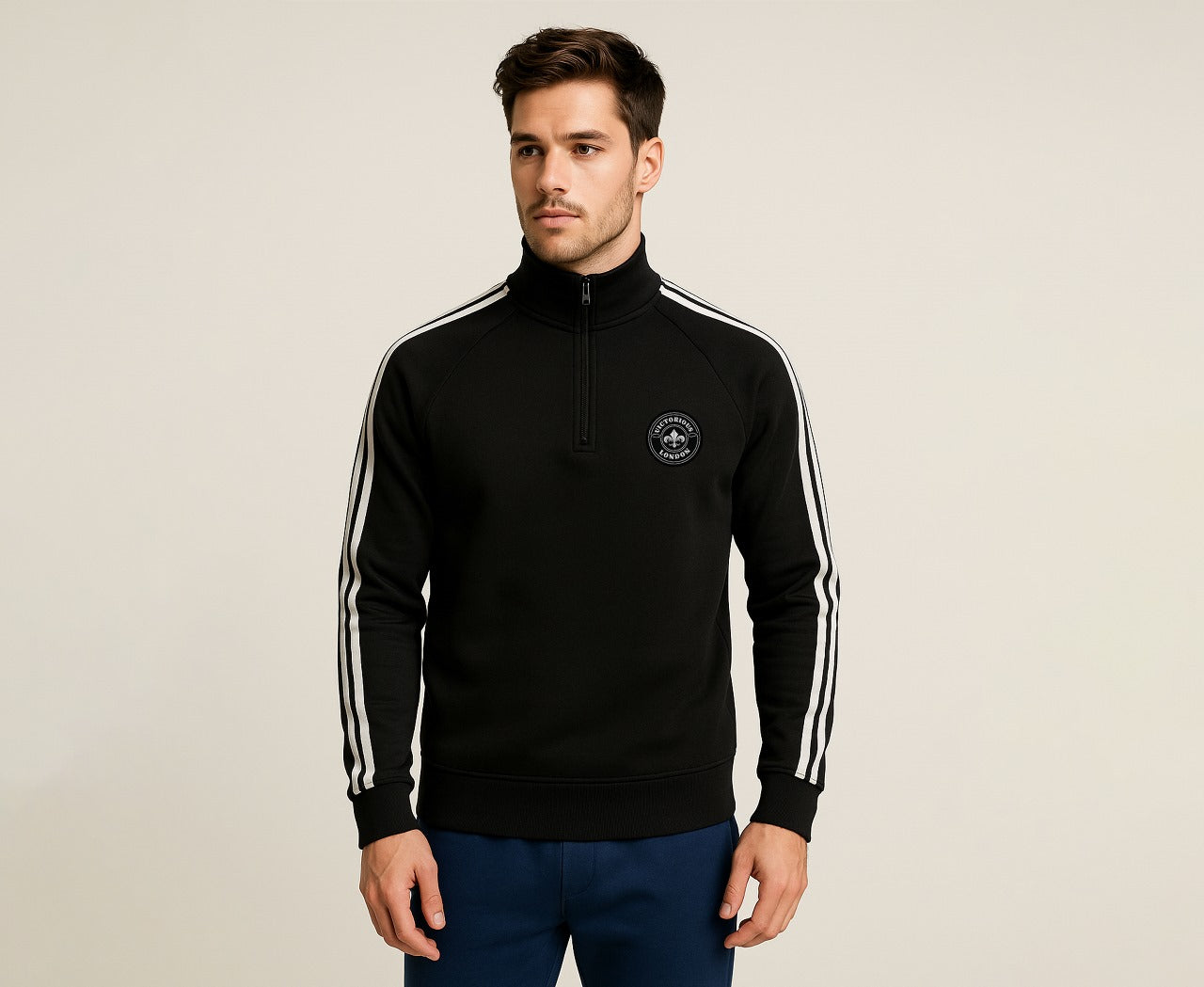 Men's Half Zip 3 Stripes Collar Sweatshirt