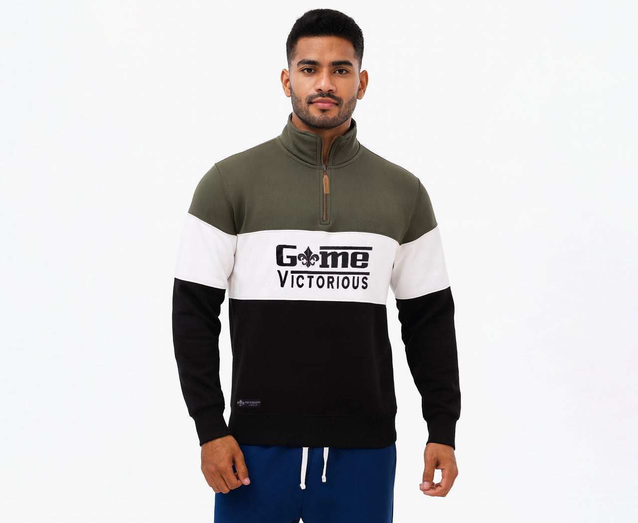 Men's Half Zip Collar 3 Panel  Game Embroidered Sweatshirt
