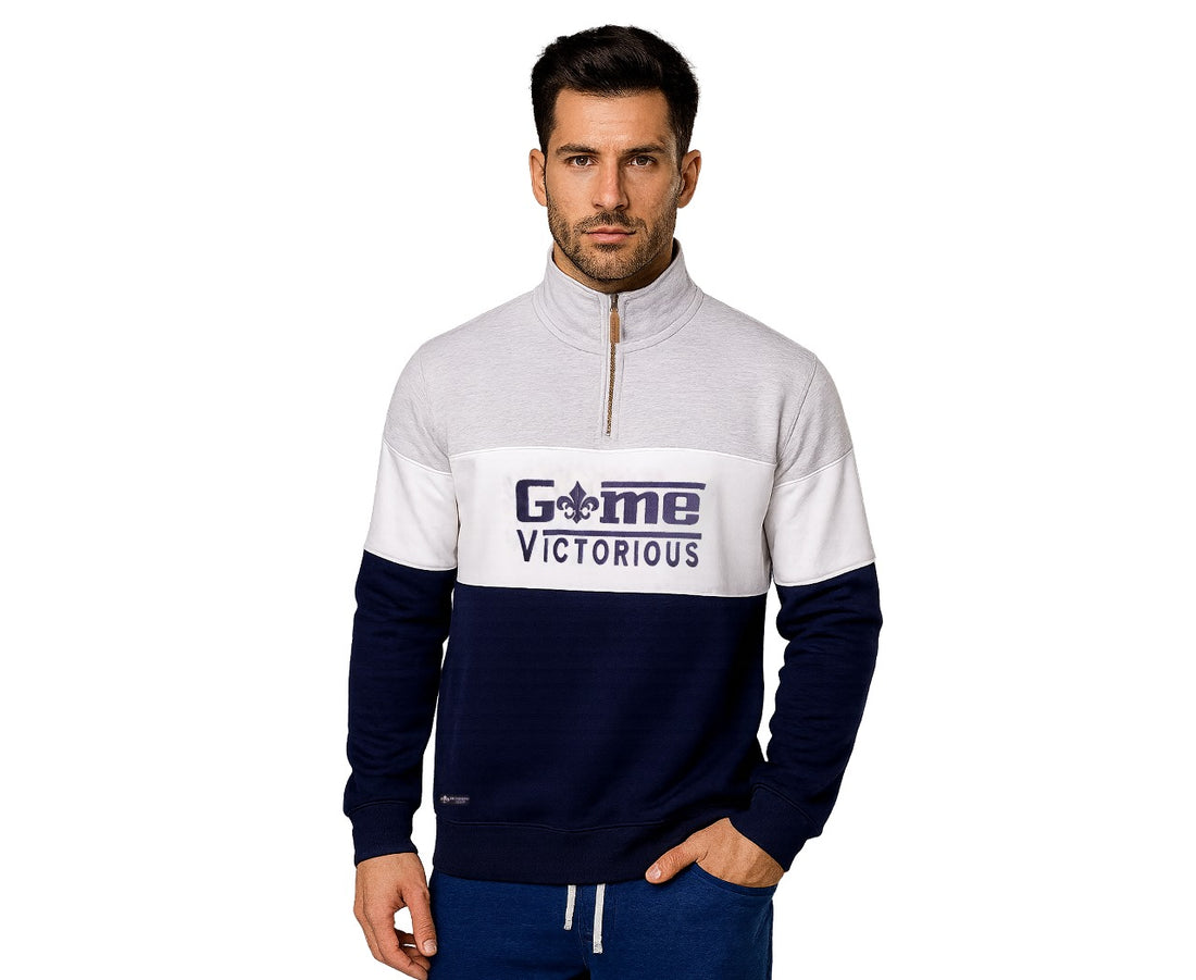 Men's Half Zip Collar 3 Panel  Game Embroidered Sweatshirt