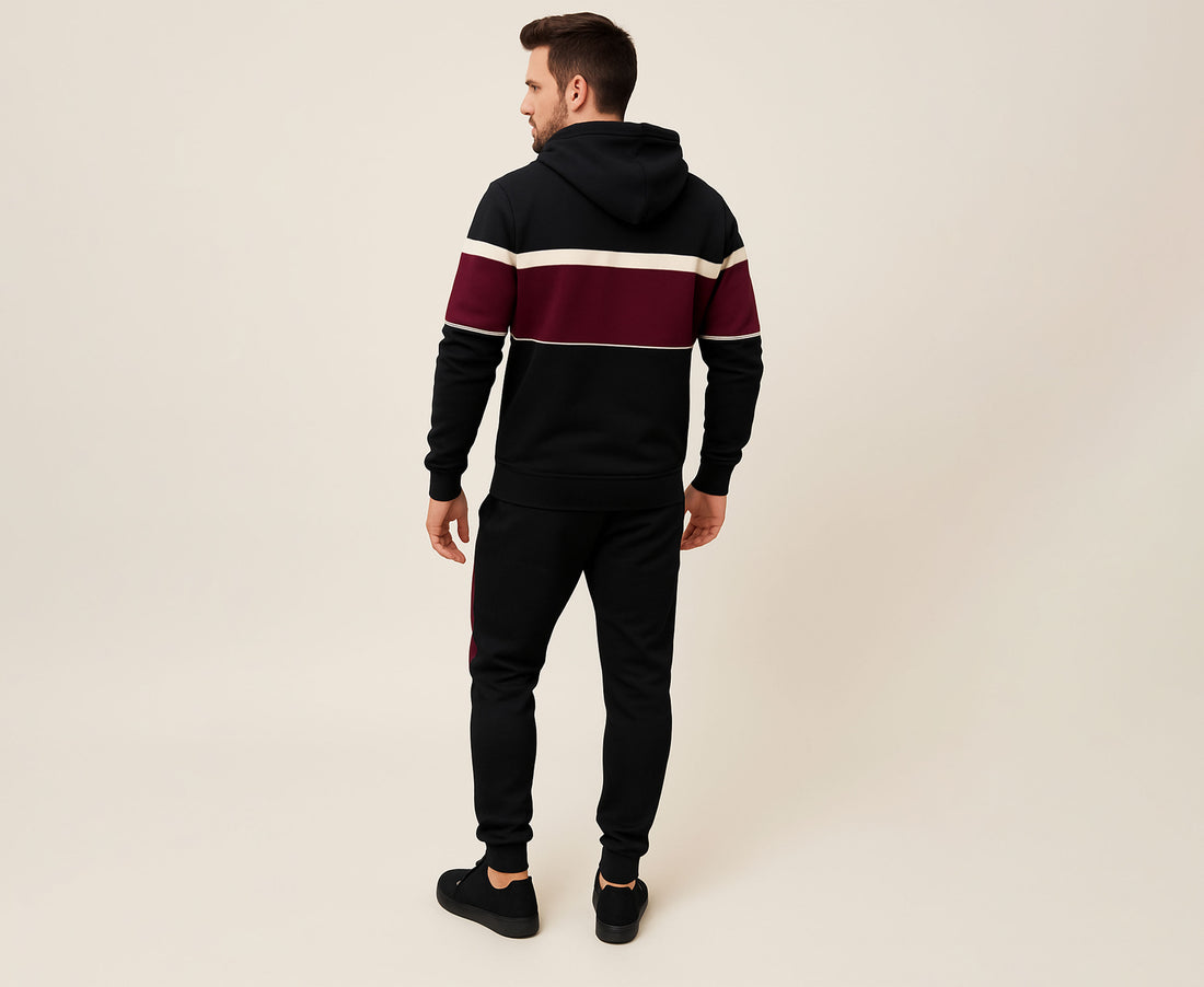 Zipper Hoodie Tracksuit with 2-Panel Stripe & VL Embroidered
