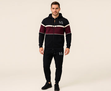 Zipper Hoodie Tracksuit with 2-Panel Stripe & VL Embroidered