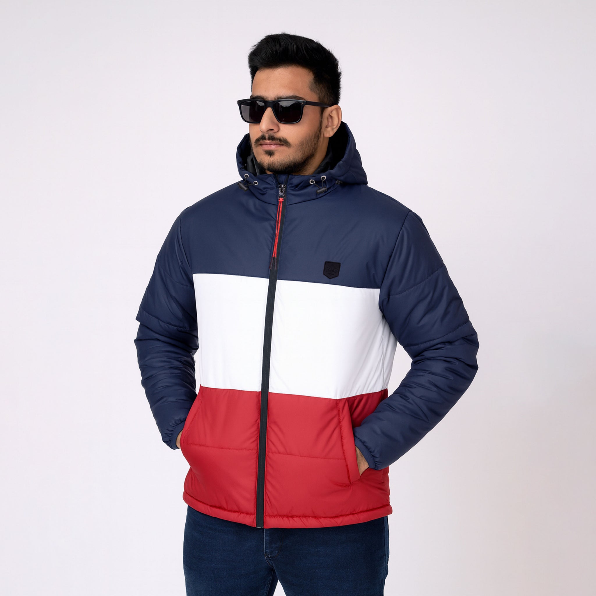 Men's Contrast 3 panel Zip-Up Hood Puffer jacket