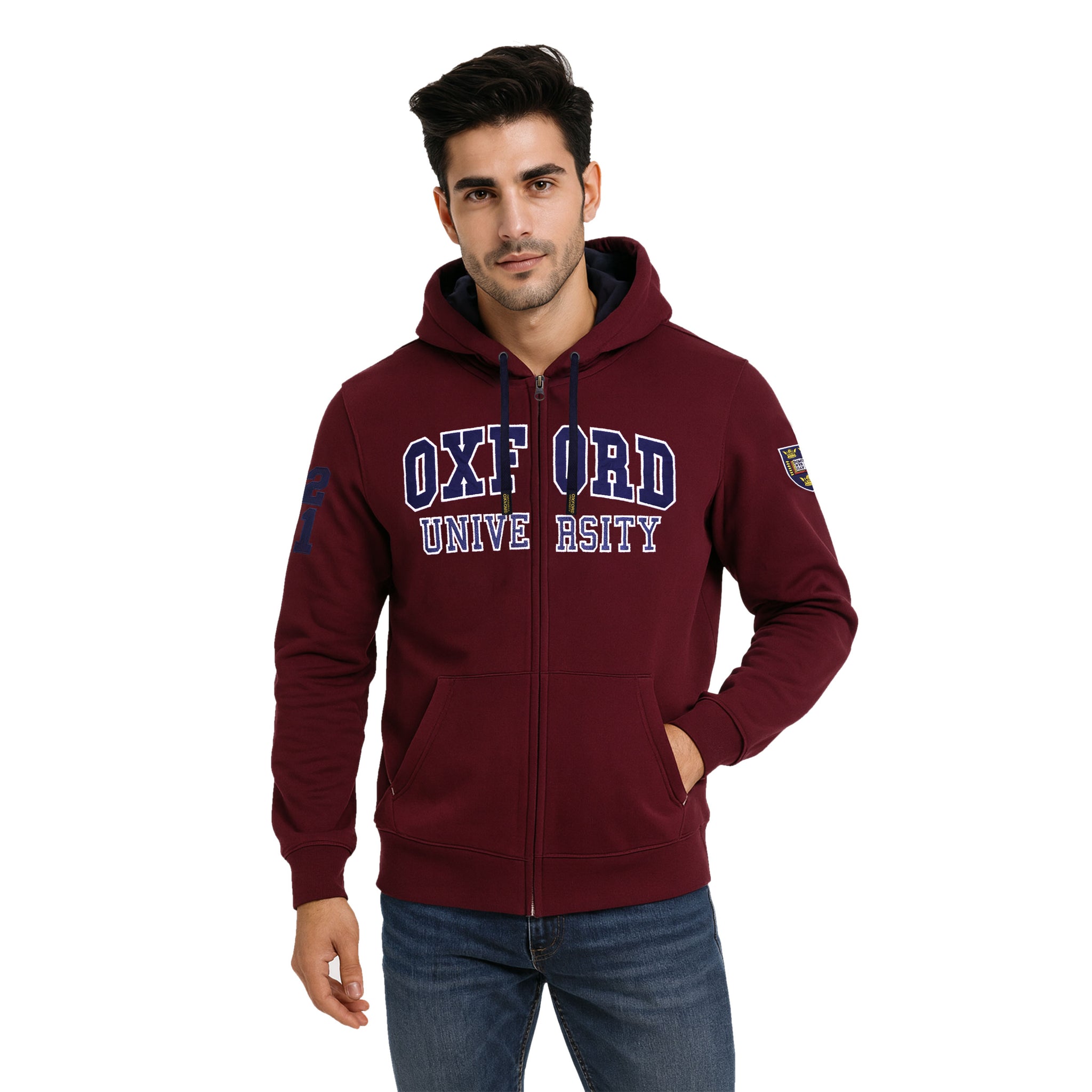 Oxford University Zip Applique Embroidered Hoodie