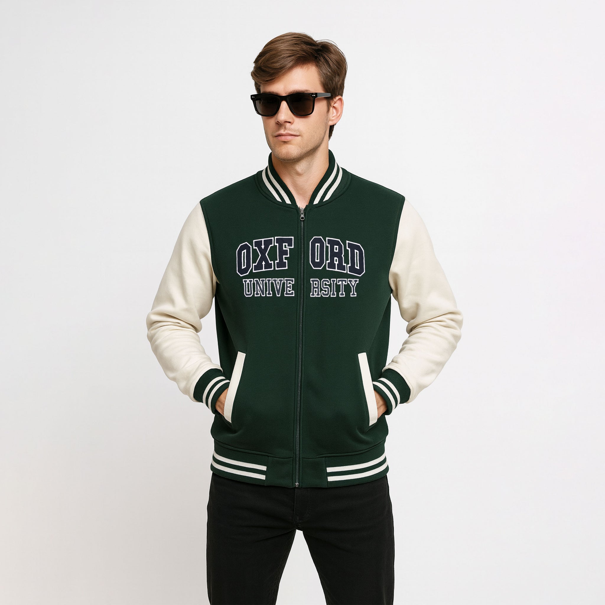 OXFORD UNIVERSITY APPLIQUE EMBROIDERED BASEBALL JACKET