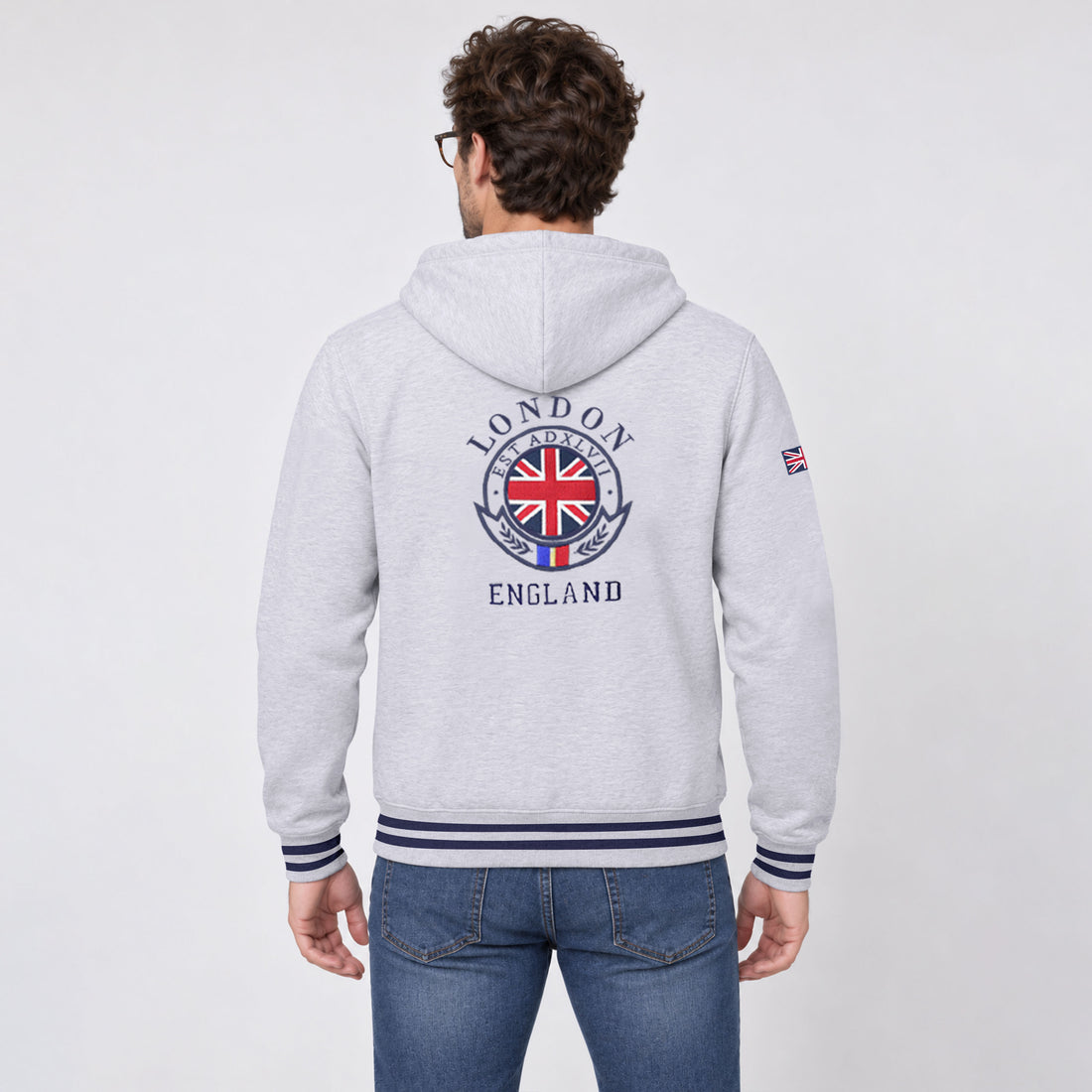 Men’s London England Full-Zip Front & Back Embroidered Hoodie